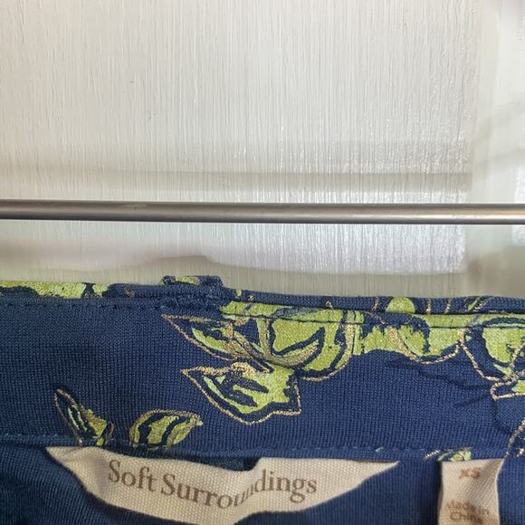 Soft Surroundings Elisabetta Blue Green Floral Gold Detail Pants W-045 Sz XS - Picture 5 of 8